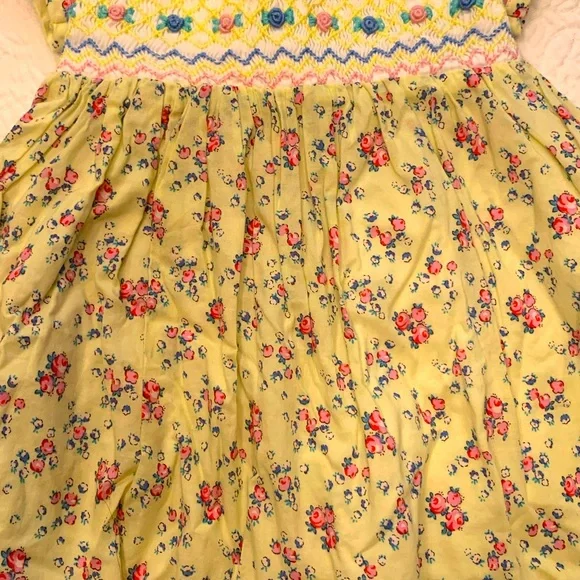 Rachel Riley Yellow Smocked Floral Print Dress 6m.